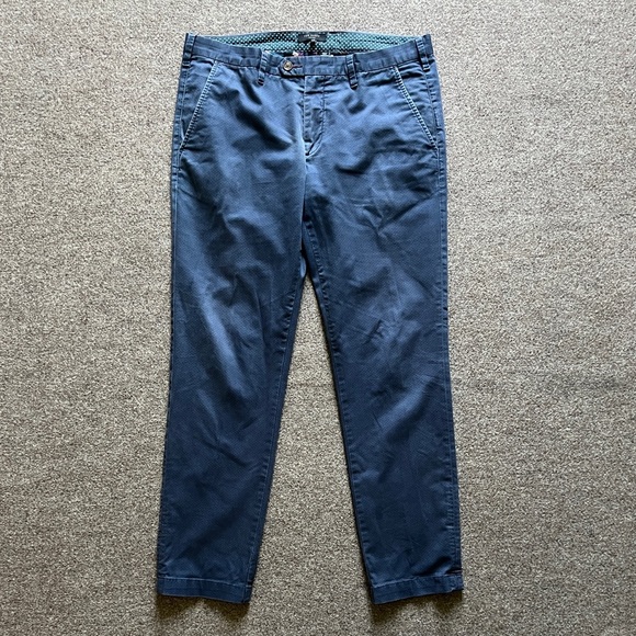 Ted Baker Chino Trouser Dress Work Pants Flat Front Blue Dot Pattern Mens 34R - Picture 1 of 15